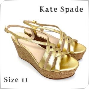 KATE Spade Gold Leather Strap Cork Wedge Platform Sandal Size 11